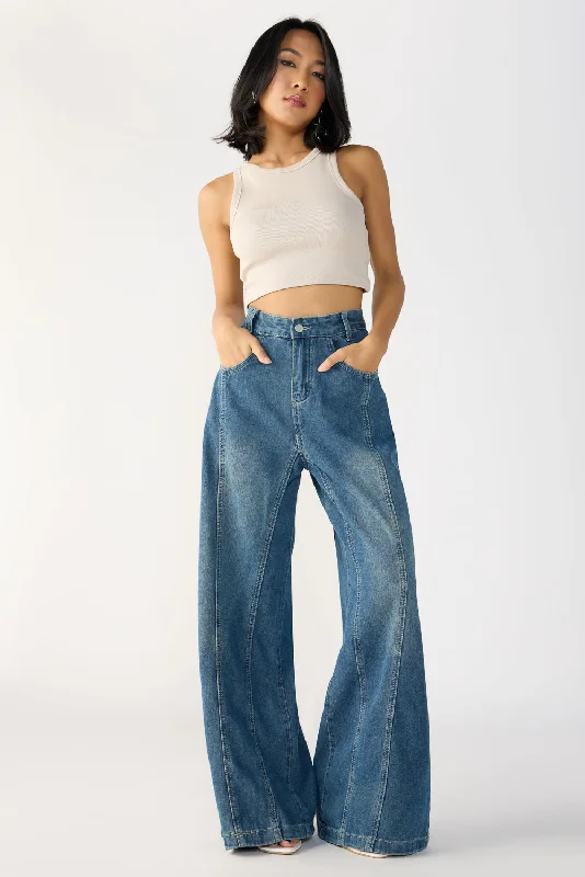 Skinny Fit Women's Leather Look Leggings for a Rocker VibeNavy Blue Denim Flared Korean Pants Skinny Fit Women's Leather Look Leggings for a Rocker VibeNavy Blue Denim Flared Korean Pants