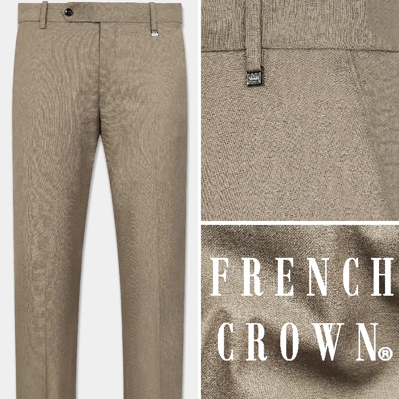 Oyster Brown Luxurious Linen Stretchable Waistband Pant