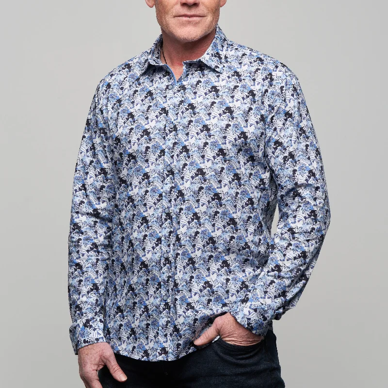 JF2335 JIMMY FOX Floral Print Tailored Fit Long Sleeve Shirt