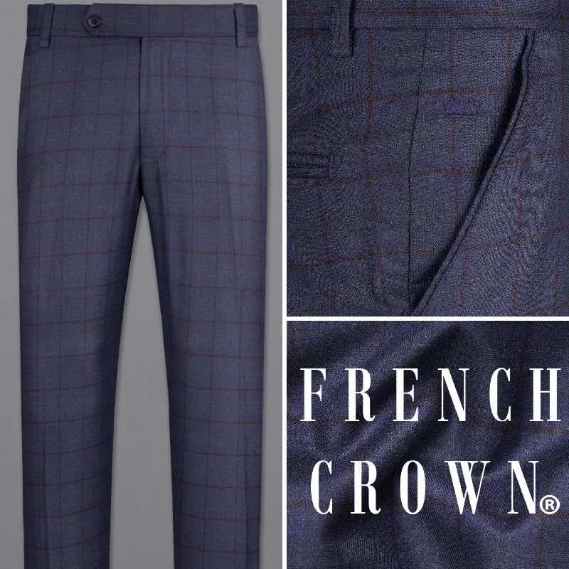 Plus Size Women's Patchwork - Design Jeans for a Unique AppearanceRiver Bed Blue Windowpane Pant Plus Size Women's Patchwork - Design Jeans for a Unique AppearanceRiver Bed Blue Windowpane Pant