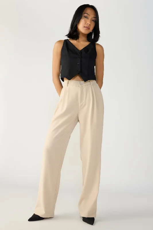 Wide - Leg Women's Chiffon Palazzo Pants for a Flowy AppealSand Beige Double Pleated Korean Pants Wide - Leg Women's Chiffon Palazzo Pants for a Flowy AppealSand Beige Double Pleated Korean Pants