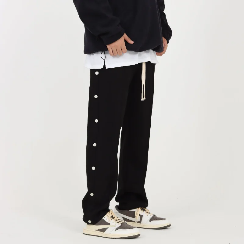 Tapered Leg Women's Wool Blend Trousers for WinterSide Buttons Suede Sport Pants