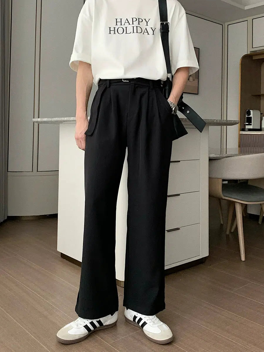 Silk Straight-leg Elastic Waist Pants