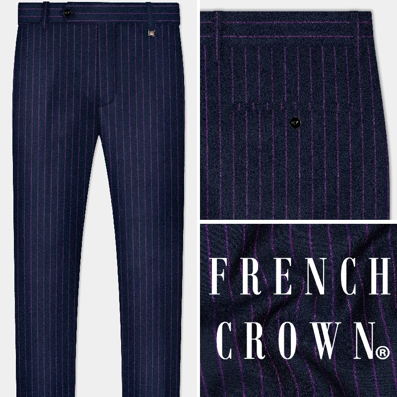 Steel Blue with Grape Purple Striped Wool Blend Pant