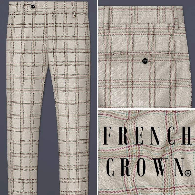 Swirl Cream with Maroon and Green windowpane Tweed Pant