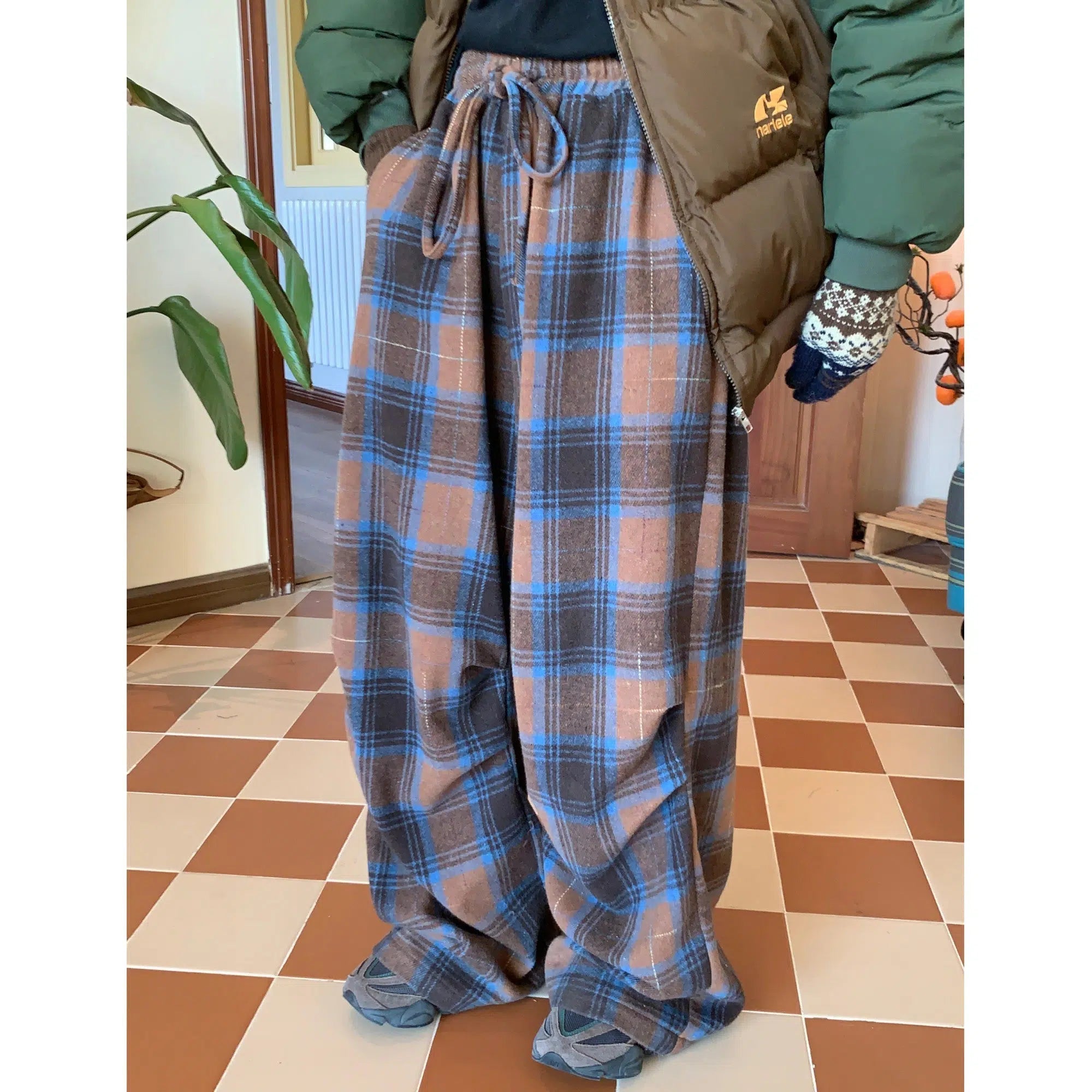 Women's Straight - Leg Linen Pants for a Breezy Summer LookThickened Plaid Pants