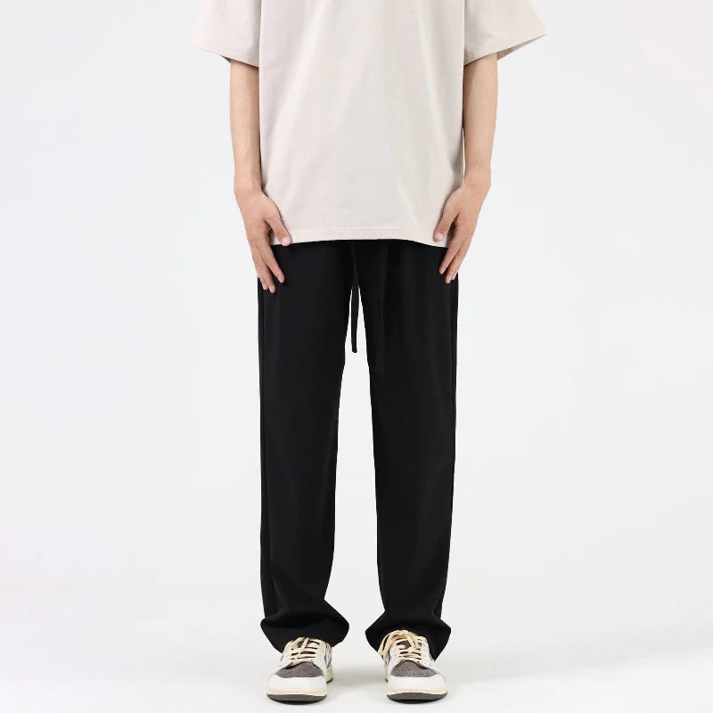 Ankle - Length Women's Printed Joggers for TravelingThin Ice Silk Straight Drawstring Pants Ankle - Length Women's Printed Joggers for TravelingThin Ice Silk Straight Drawstring Pants