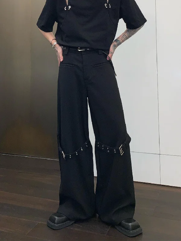 Wide-leg Pants with Knee Belt