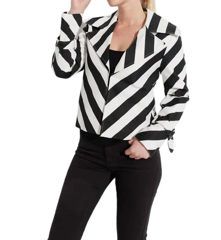 Plus Size Women's Ruffled Blazers in Pink for a Girly and Fashionable LookBias Stripe Twill Jacket In Black/white Plus Size Women's Ruffled Blazers in Pink for a Girly and Fashionable LookBias Stripe Twill Jacket In Black/white