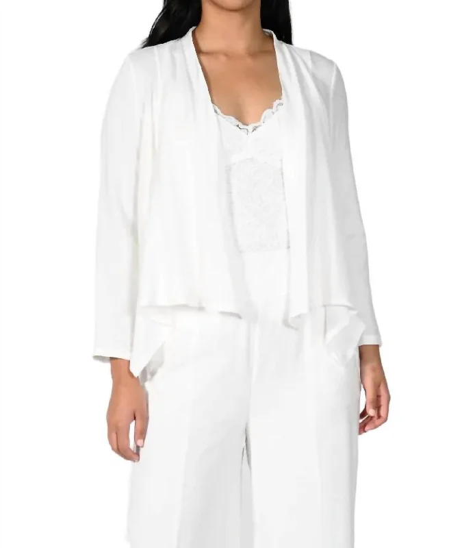 Plus Size Women's Faux Fur - Trimmed Blazers in Black for a Luxurious LookLong Sleeve Draped Jacket In White Plus Size Women's Faux Fur - Trimmed Blazers in Black for a Luxurious LookLong Sleeve Draped Jacket In White