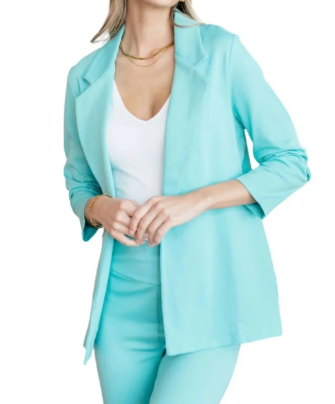 Oversized Women's Checkered Blazers in Black and White for a Trendy StyleMagic 3/4 Blazer In Aqua Oversized Women's Checkered Blazers in Black and White for a Trendy StyleMagic 3/4 Blazer In Aqua