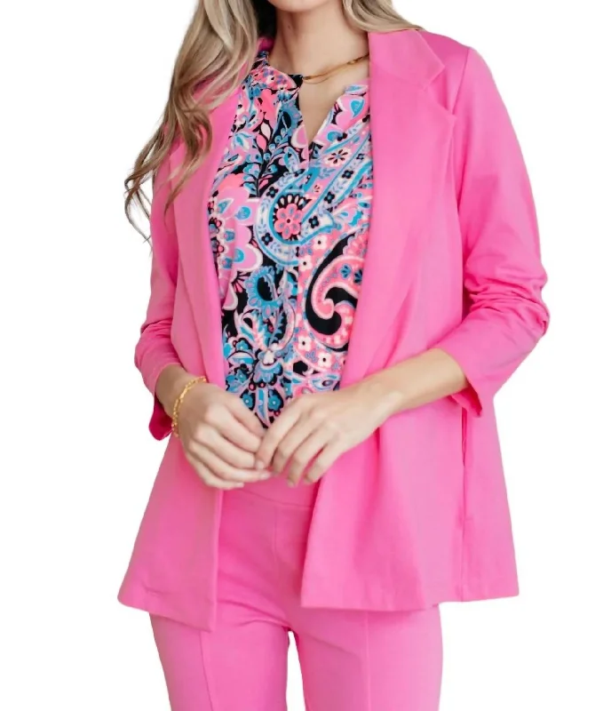 Single - Breasted Women's Linen Blend Blazers in Earth Tones for Casual WearMagic 3/4 Blazer In Dark Pink Single - Breasted Women's Linen Blend Blazers in Earth Tones for Casual WearMagic 3/4 Blazer In Dark Pink