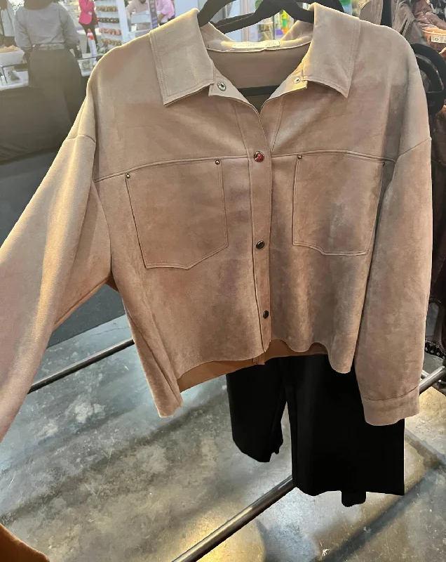 Mushroom Suede Feel Jacket In Taupe