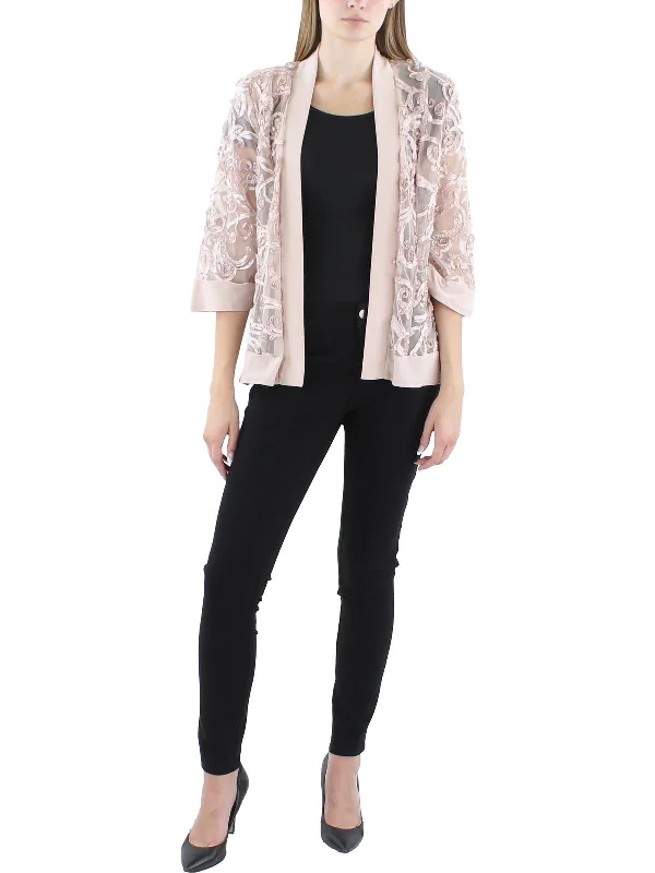 Plus Size Women's Faux Fur - Trimmed Blazers in Black for a Luxurious LookPetites Womens Soutache Open Front Collarless Blazer Plus Size Women's Faux Fur - Trimmed Blazers in Black for a Luxurious LookPetites Womens Soutache Open Front Collarless Blazer