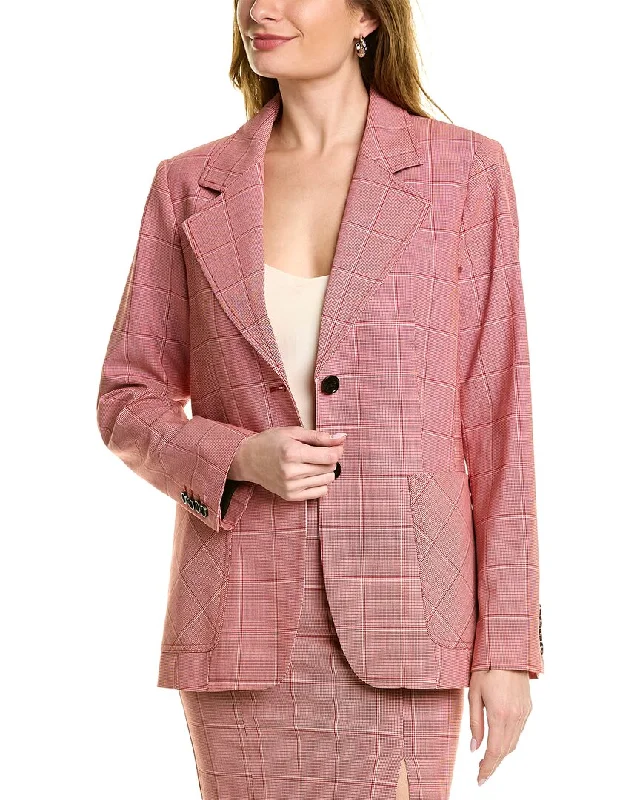 Pink Tartan Tailored Patch Pocket Wool-Blend Blazer