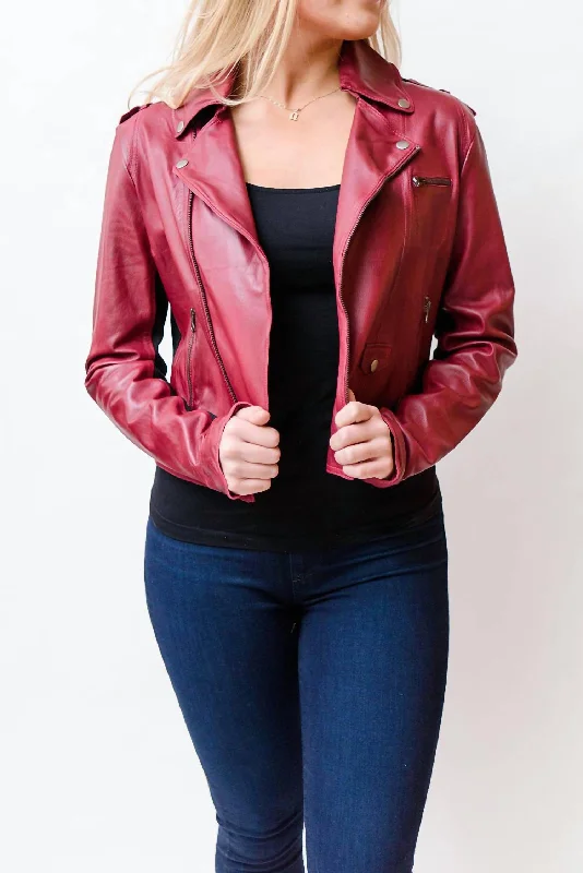 Plus Size Women's Military - Inspired Blazers with Gold Accents for a Bold LookPiper Leather Jacket, Vintage Red Plus Size Women's Military - Inspired Blazers with Gold Accents for a Bold LookPiper Leather Jacket, Vintage Red