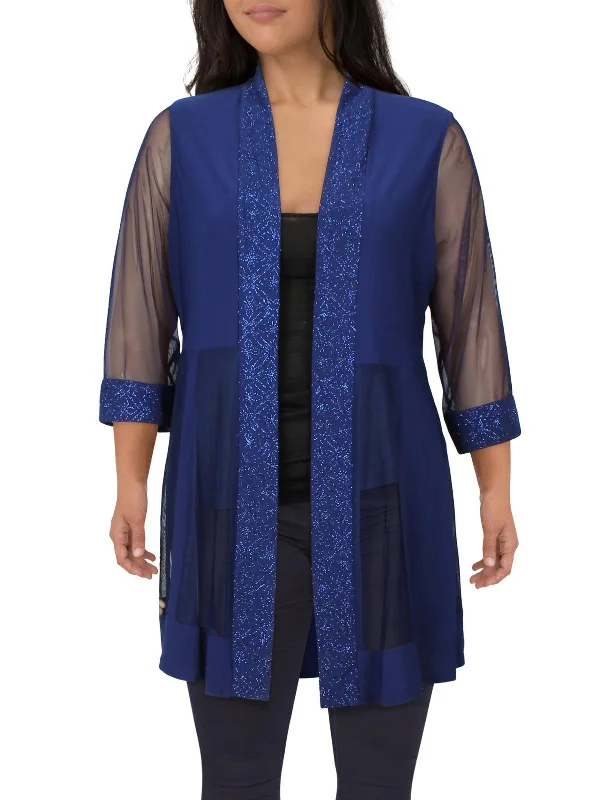 Plus Size Women's Ruffled Blazers in Pink for a Girly and Fashionable LookPlus Womens Glitter Open Front Duster Blazer Plus Size Women's Ruffled Blazers in Pink for a Girly and Fashionable LookPlus Womens Glitter Open Front Duster Blazer