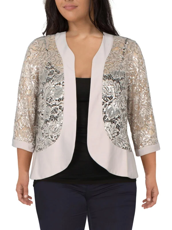 Plus Size Women's Military - Inspired Blazers with Gold Accents for a Bold LookPlus Womens Lace Sequined Open-Front Blazer Plus Size Women's Military - Inspired Blazers with Gold Accents for a Bold LookPlus Womens Lace Sequined Open-Front Blazer