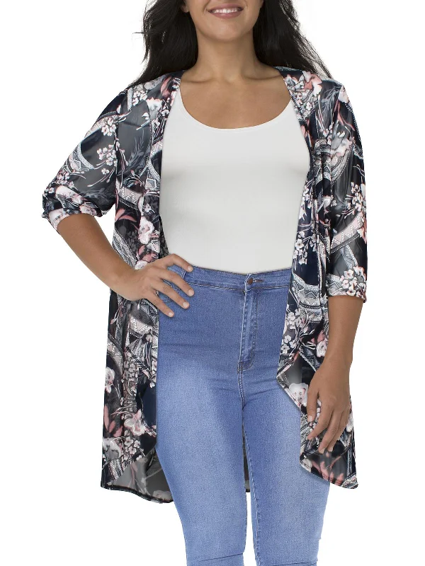 Plus Size Women's Embroidered Blazers in Floral Patterns for a Feminine TouchPlus Womens Mesh Printed Duster Blazer Plus Size Women's Embroidered Blazers in Floral Patterns for a Feminine TouchPlus Womens Mesh Printed Duster Blazer