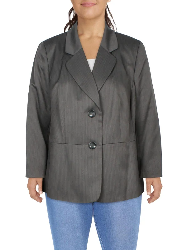 Plus Size Women's Military - Inspired Blazers with Gold Accents for a Bold LookPlus Womens Striped Polyester Two-Button Blazer Plus Size Women's Military - Inspired Blazers with Gold Accents for a Bold LookPlus Womens Striped Polyester Two-Button Blazer