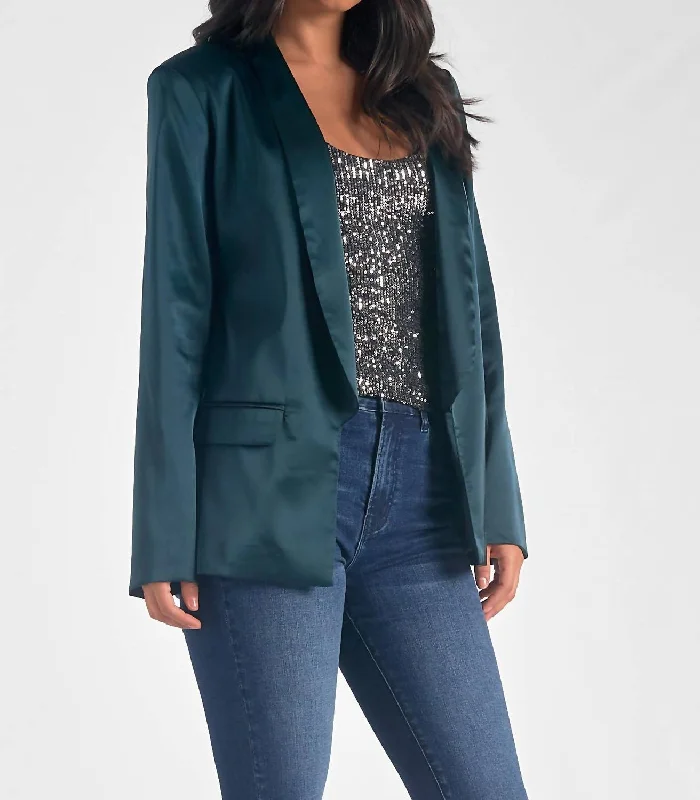 Women's Longline Linen Blazers in Pastel Colors for Summer EventsSatin Blazer In Pine Green Women's Longline Linen Blazers in Pastel Colors for Summer EventsSatin Blazer In Pine Green