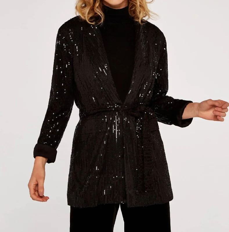 Plus Size Women's Cropped Velvet Blazers in Burgundy for a Night OutSequin Belt Blazer In Black Plus Size Women's Cropped Velvet Blazers in Burgundy for a Night OutSequin Belt Blazer In Black