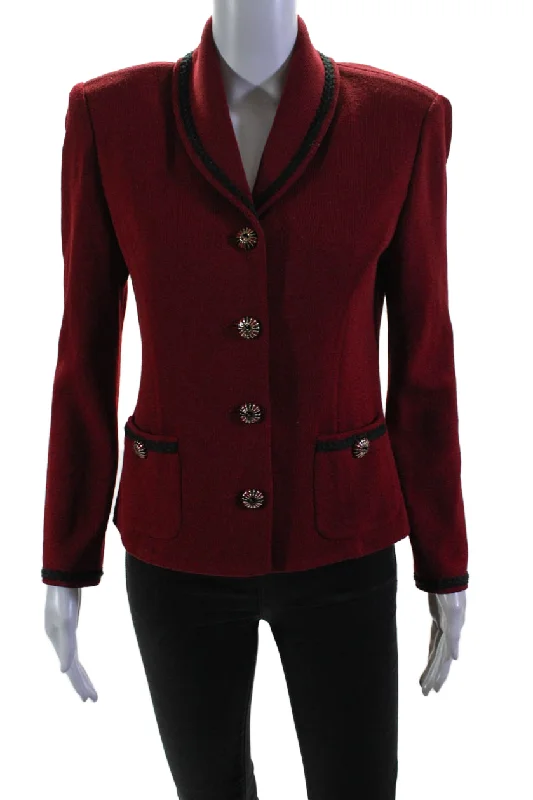 St. John Collection By Marie Gray Womens Collared Buttoned Jacket Red