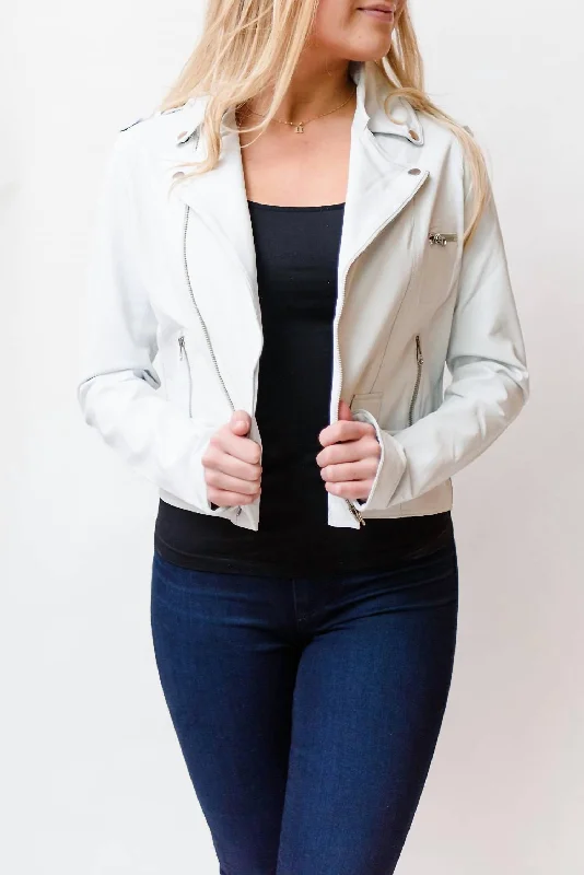 Women's Peplum Blazers in Emerald Green for a Stylish Work AttireTyler Leather Jacket, In White Women's Peplum Blazers in Emerald Green for a Stylish Work AttireTyler Leather Jacket, In White