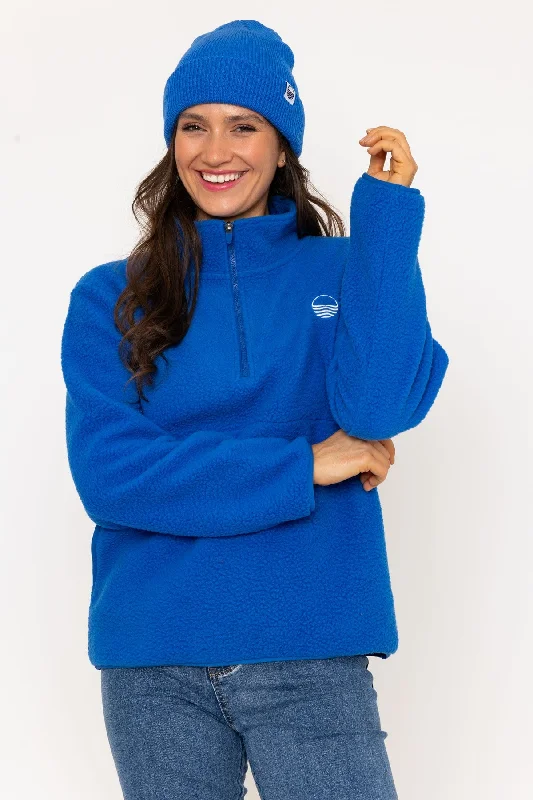 color block women cardigan with bold hues1/2 Zip Teddy Fleece in Cobalt Blue