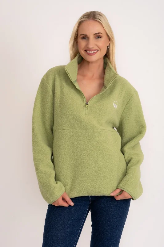 long length women cardigan with side slits1/2 Zip Teddy Fleece in Sage