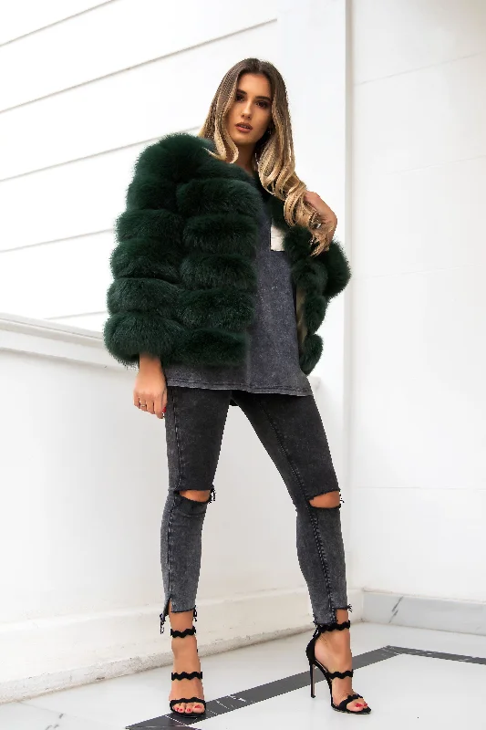 Embroidered women's cotton coats in a bohemian pattern for a unique designForest Green Six Row Fox Coat Embroidered women's cotton coats in a bohemian pattern for a unique designForest Green Six Row Fox Coat