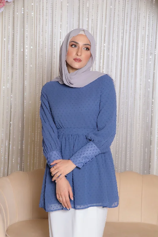 plus size women cardigan for comfortable layeringAda Swiss Dot Top- Blue Gray