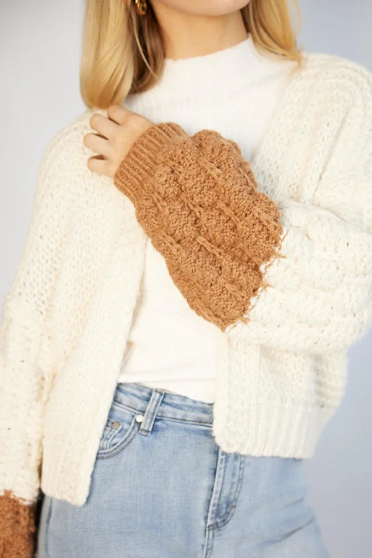 cropped women cardigan to pair with high - waisted jeansAndreas Cardigan - Beige Multi cropped women cardigan to pair with high - waisted jeansAndreas Cardigan - Beige Multi