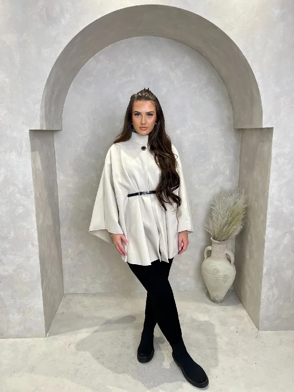 Belted women's cashmere coats in soft pastels for a luxurious feelBelted Cape