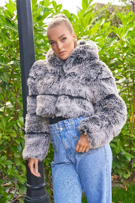 Women's long - sleeve wool coats in a houndstooth pattern for a classic charmBlack Frost Hooded Three Row Faux Coat Women's long - sleeve wool coats in a houndstooth pattern for a classic charmBlack Frost Hooded Three Row Faux Coat
