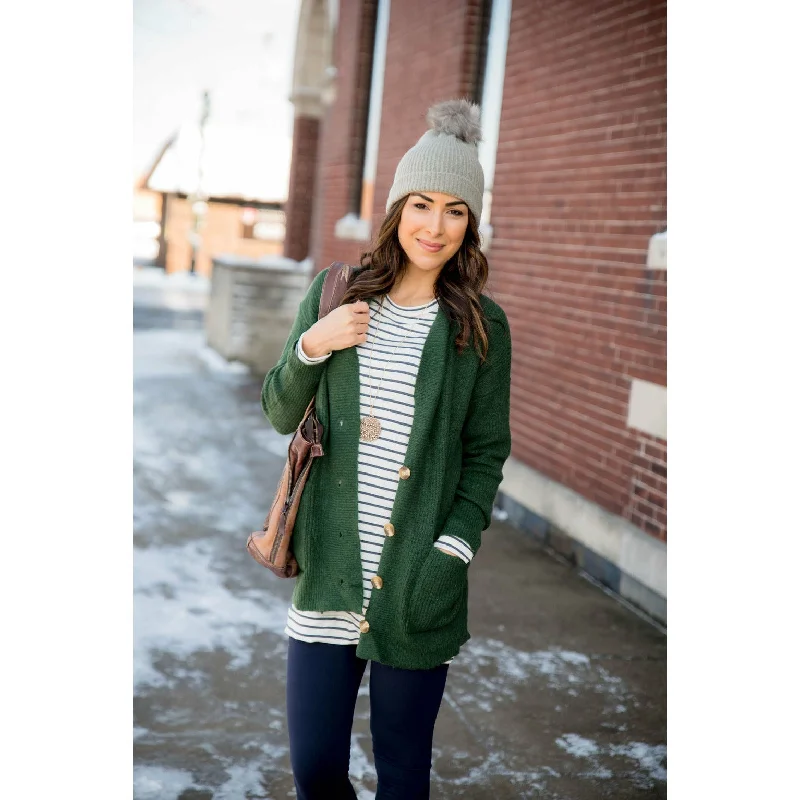long length women cardigan with side slitsBoyfriend Button Cardigan