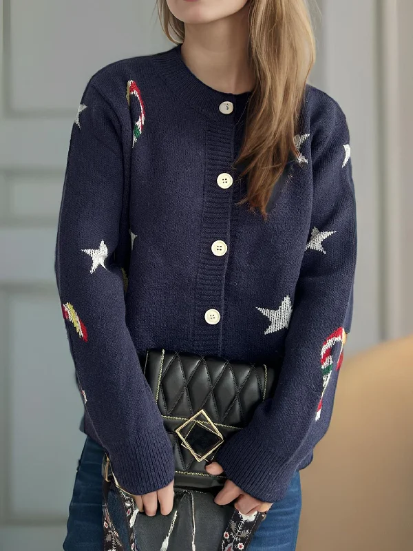cashmere blend women cardigan for a luxurious feelCandy Cane & Star Button Down Long Sleeve Cardigan cashmere blend women cardigan for a luxurious feelCandy Cane & Star Button Down Long Sleeve Cardigan
