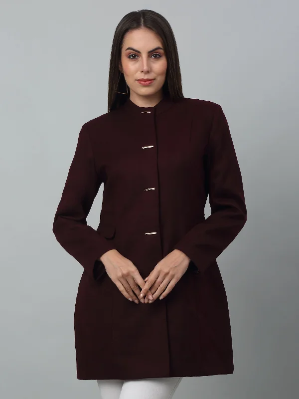 Women's longline double - breasted camel coats for a sophisticated lookWomen's Casual Burgundy Single breasted Stand Collar Long Coat Women's longline double - breasted camel coats for a sophisticated lookWomen's Casual Burgundy Single breasted Stand Collar Long Coat
