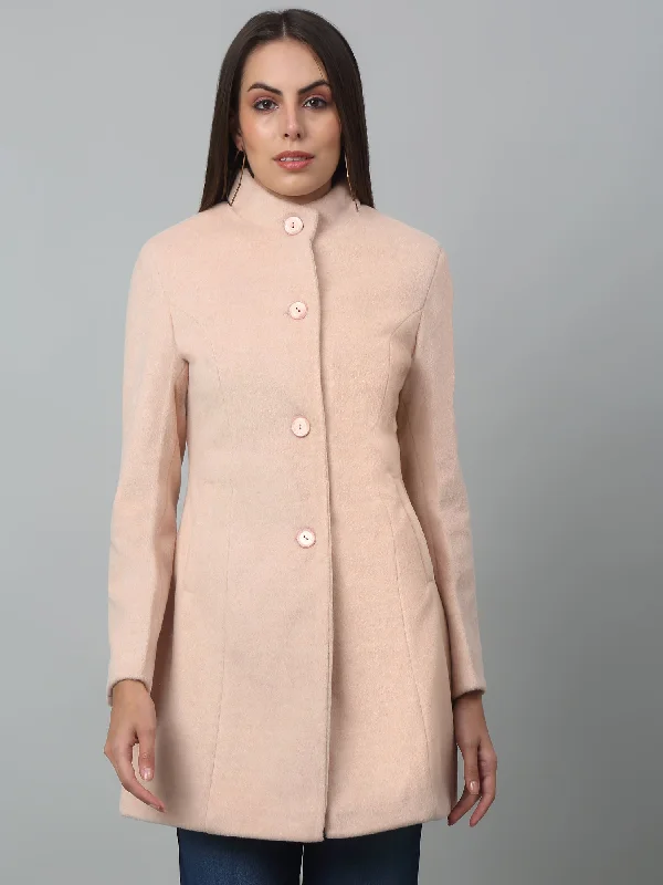 Women's cropped leather coats with silver studs for an edgy lookWomen's Casual Pink Single breasted Stand Collar Long Coat Women's cropped leather coats with silver studs for an edgy lookWomen's Casual Pink Single breasted Stand Collar Long Coat
