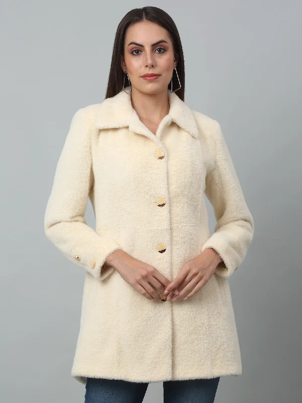 Embroidered women's cotton coats in a bohemian pattern for a unique designWomen's Casual Ivory Single breasted Spread Collar Long Coat Embroidered women's cotton coats in a bohemian pattern for a unique designWomen's Casual Ivory Single breasted Spread Collar Long Coat