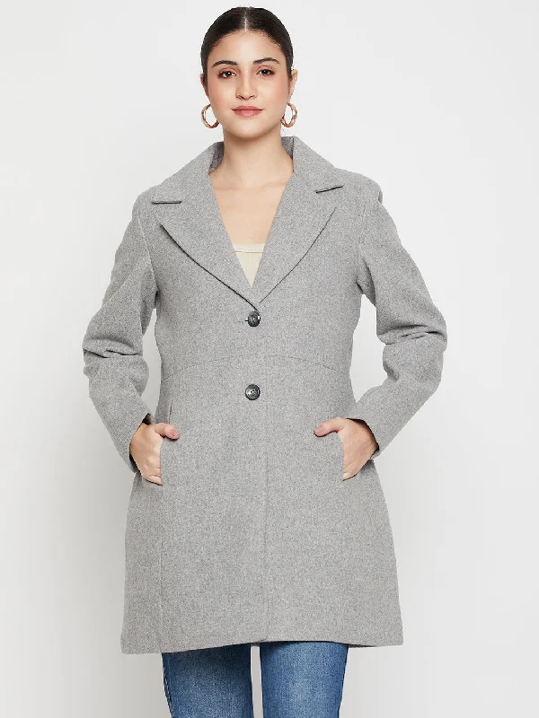 Women's knee - length wool blend coats with a fur collar for added warmthWomen's Casual Grey Single breasted Notched Lapel Collar Long Coat Women's knee - length wool blend coats with a fur collar for added warmthWomen's Casual Grey Single breasted Notched Lapel Collar Long Coat