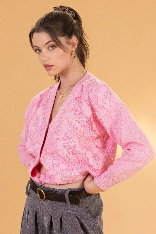 long length women cardigan with side slitsCardigan Savoir Pink
