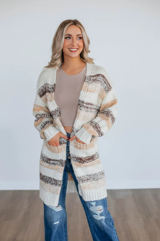 cable knit women cardigan with intricate patternsCarissa Striped Cardigan