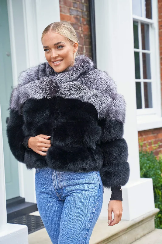 Quilted down women's coats with removable hoods for outdoor activitiesCollared Cropped Fox Coat Quilted down women's coats with removable hoods for outdoor activitiesCollared Cropped Fox Coat