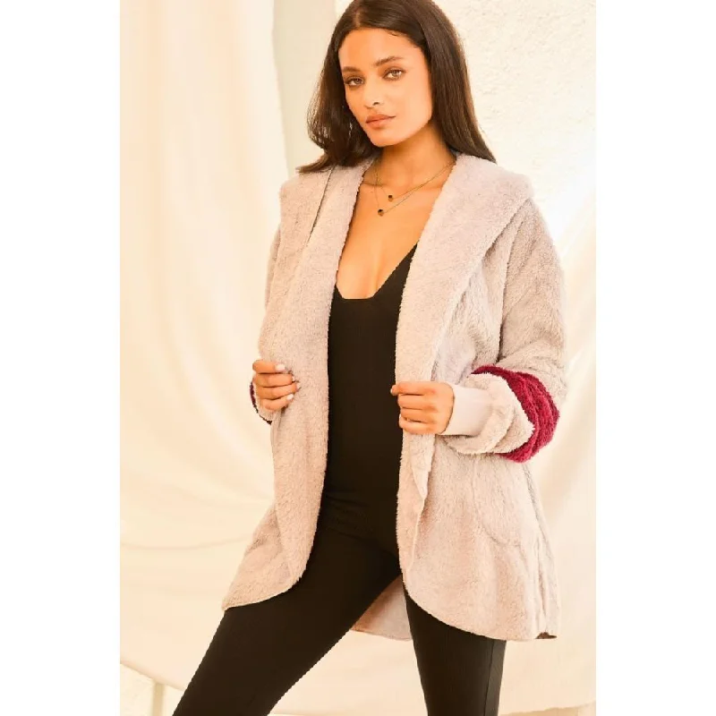 Women's faux fur coats in bright colors for a bold fashion statementColor Block Long Sleeve Wool Hoodie Jacket With Pocket Women's faux fur coats in bright colors for a bold fashion statementColor Block Long Sleeve Wool Hoodie Jacket With Pocket