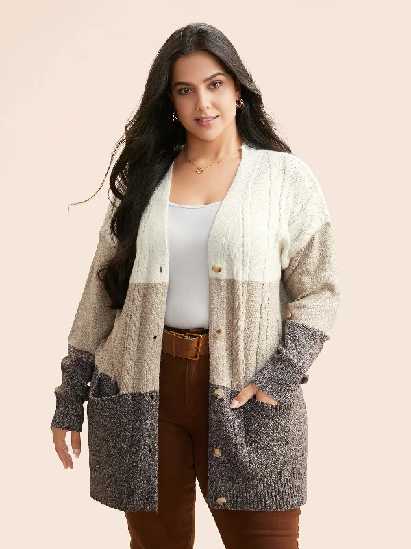 cable knit women cardigan with intricate patternsColorblock Contrast Cable Knit Cardigan cable knit women cardigan with intricate patternsColorblock Contrast Cable Knit Cardigan