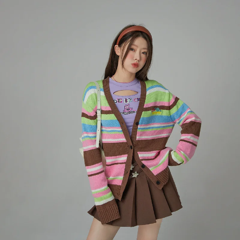 button down women cardigan with vintage buttonsPlanet Chuu Embroidered Stripe Cardigan button down women cardigan with vintage buttonsPlanet Chuu Embroidered Stripe Cardigan