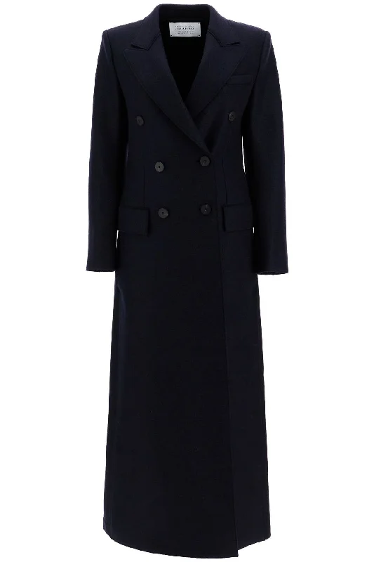 Women's cropped leather coats with silver studs for an edgy lookdouble-breasted pressed wool coat A1604MLK NAVY BLUE