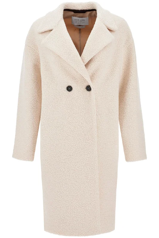 Women's long - sleeve wool coats in a houndstooth pattern for a classic charmdouble-breasted wool bouclé A1487MWE ECRU Women's long - sleeve wool coats in a houndstooth pattern for a classic charmdouble-breasted wool bouclé A1487MWE ECRU