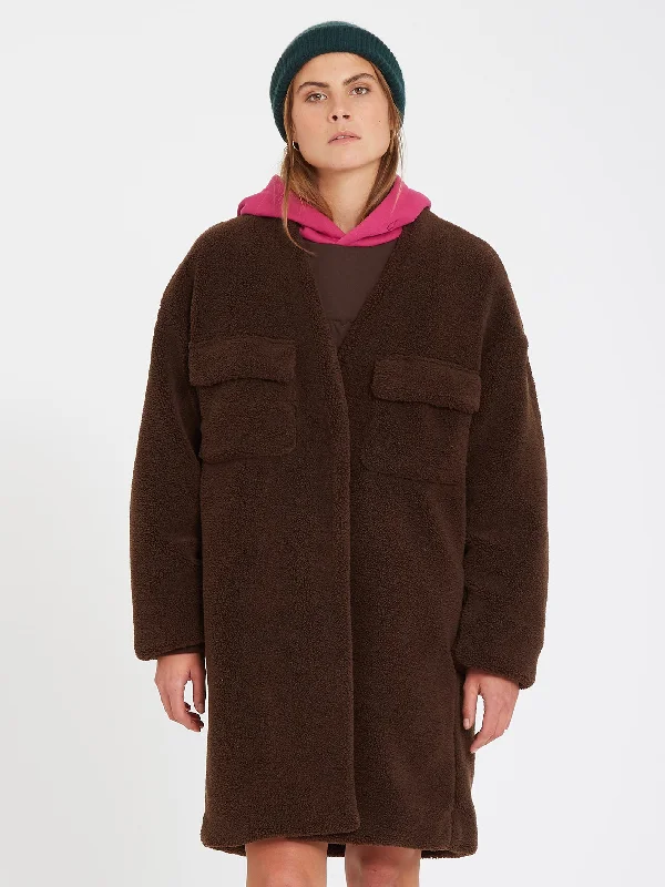 Women's cropped leather coats with silver studs for an edgy lookEesypeesy Coat - DARK BROWN